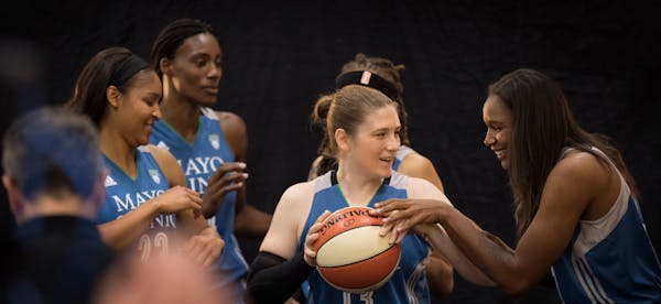 Lynx players (from left) Maya Moore, Sylvia Fowles, Seimone Augustus, Lindsay Whalen and Rebekkah Brunson. The Lynx want the WNBA All-Star Game to com