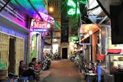 This Hanoi alleyway contains several small restaurants, a massage spa and two hotels.