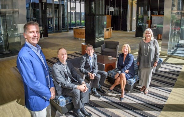 Fresh face: The outdoor plaza is an important feature to the Osborn370 building in the background. The former Ecolab headquarters will be transformed 