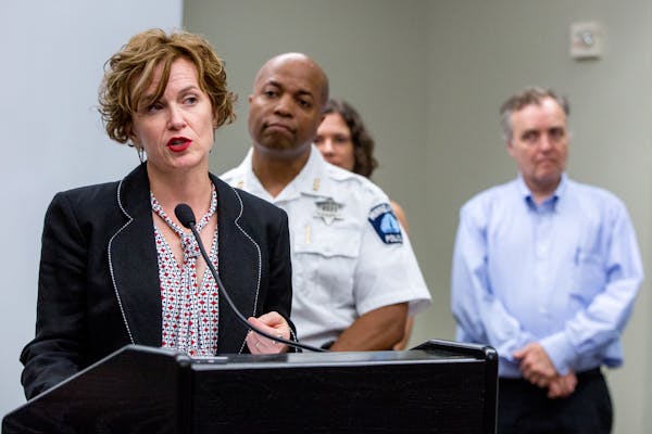 Minneaplis Mayor Betsy Hodges speaks during a news conference with acting Police Chief Medaria Arradondo on their vision for public safety at the Thir