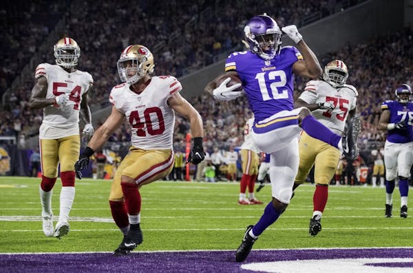 Rodney Adams (12) ran in end zone for a 9-yard touchdown in the third quarter Sunday against San Francisco.