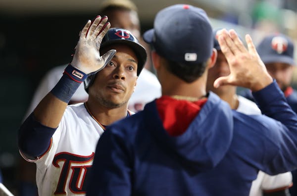 Minnesota Twins shortstop Jorge Polanco (11) celebrated his third inning solo homer run at Target Field on Tuesday.