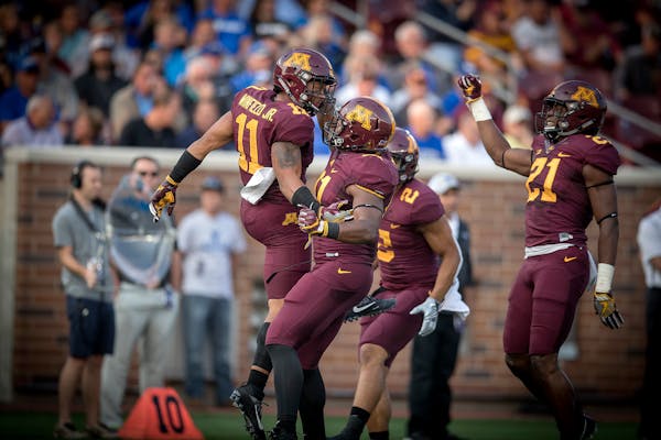Gophers defensive back Antoine Winfield Jr. celebrated a tackle in the first quarter against Buffalo last Thursday. He had seven tackles, two pass bre