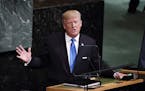 President Donald Trump speaks Tuesday during the United Nations General Assembly at U.N. headquarters in New York.