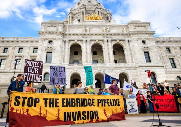 Pipeline opponents rallied Thursday on the steps of the State Capitol to oppose the proposed Enbridge Line 3 tar sands pipeline expansion.