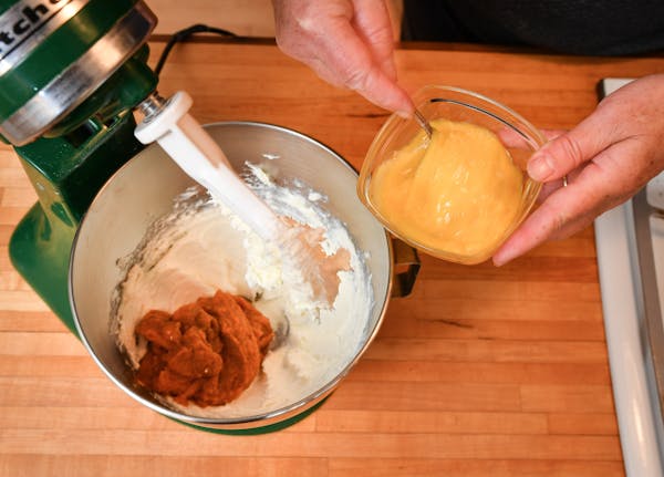 Step by step for Pumpkin Cheesecake Swirl Brownies.