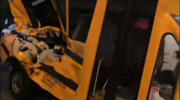 Dramatic footage shows schoolbus hit in attack