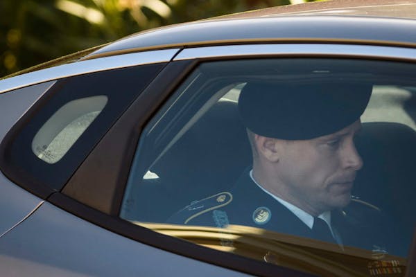 Army Sgt. Bowe Bergdahl leaves the Fort Bragg courtroom facility after the defense and prosecution rested in a sentencing hearing on Thursday, Nov. 2,