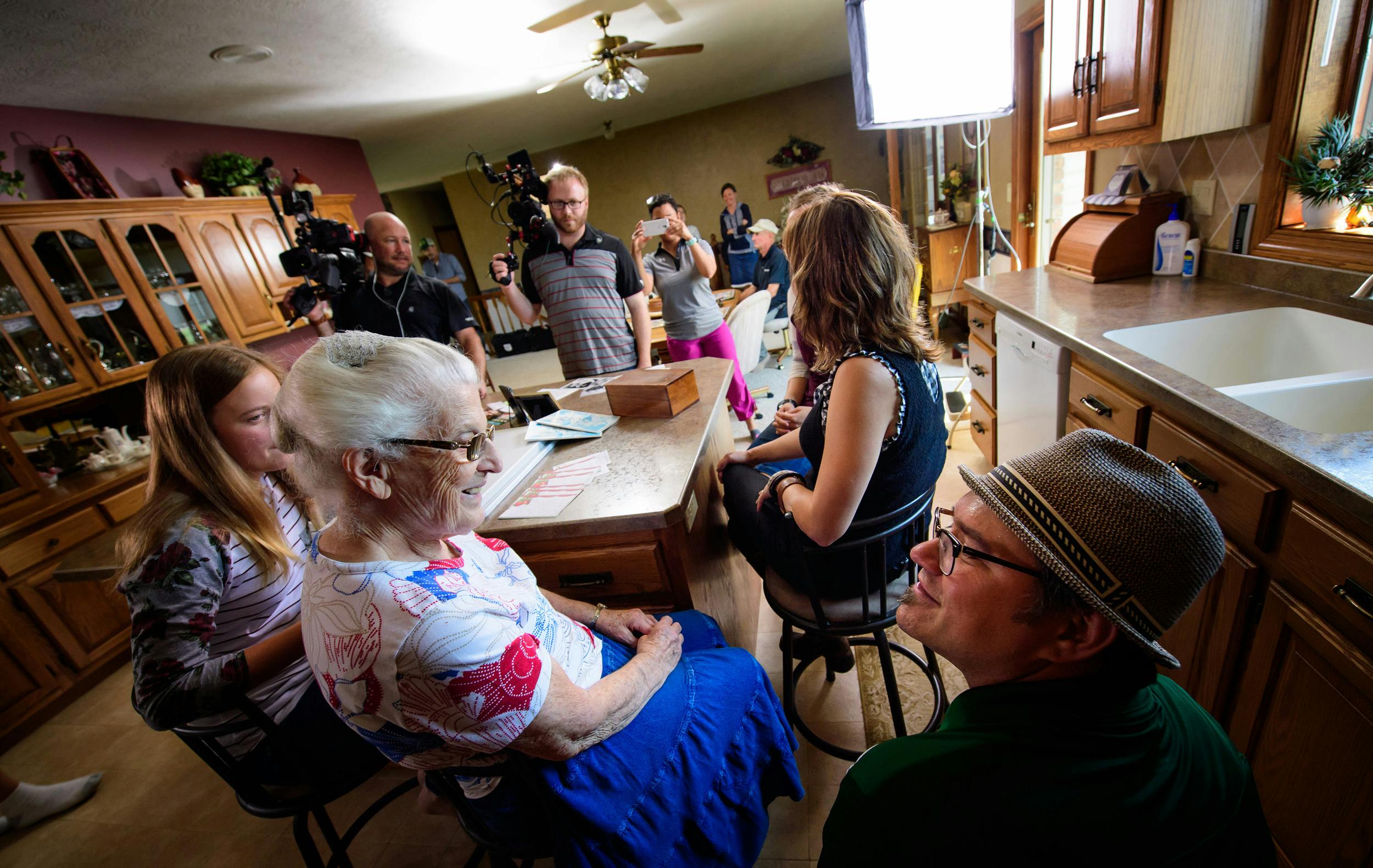 Hormel Foods Corp. sent a film crew to document the Moglers as a family farm with high standards and humane practices. Here, Lolly Mogler sat with her granddaughters for a session on family recipes.