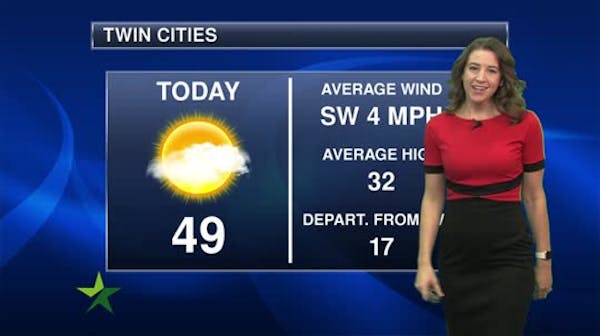 Morning forecast: Mostly sunny and warm, high 49