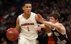 Minnehaha Academy guard Jalen Suggs (1) will compete for a spot on the USA U16 team in June.