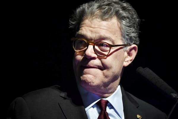 Outgoing U.S. Sen. Al Franken looked at his wife, Franni, at a gathering of supporters Thursday. He’ll step down Tuesday.