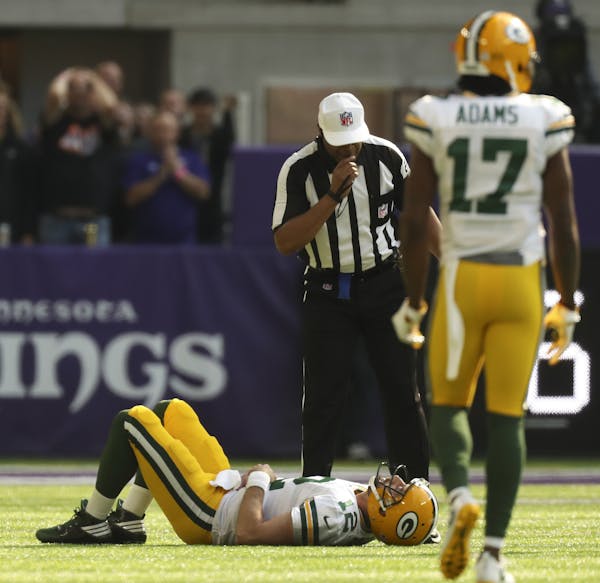 Packers quarterback Aaron Rodgers broke his right collarbone when he was hit by Vikings linebacker Anthony Barr on Oct. 15.