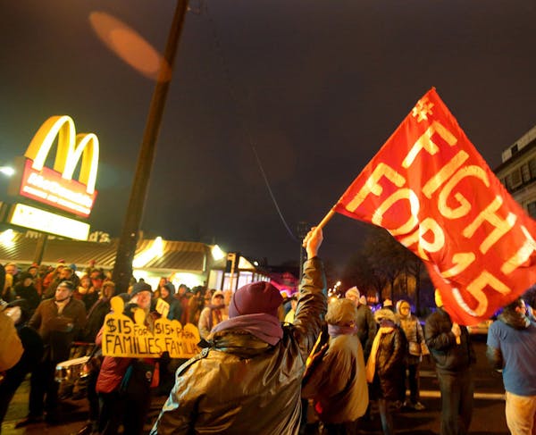 Protesters with the Nationwide Fight for $15 Day of Disruption gathered outside McDonald’s in Minneapolis in late 2016.