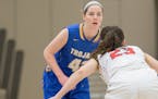 Wayzata point guard Mimi Schader looks for an opening in a game against Maranatha, January 3, 2018.