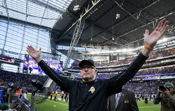 Vikings head coach Mike Zimmer did the Skol clap as he walked off the field at the end of a 23-10 win against the Bears to close out the regular seaso
