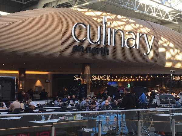 Radio row for the Super Bowl is on the third floor of the Mall of America in the Culinary on North food court area.
