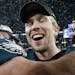 Eagles quarterback Nick Foles (9) joined teammates in celebrating their victory over the New England Patriots in Super Bowl LII at U.S. Bank Stadium i