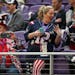 A New England Patriots fan showed off her fingernails in the stands Sunday at U.S.Bank Stadium before the start of Super Bowl LII.