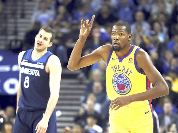 Nemanja Bjelica and the Wolves lost by 13 to Kevin Durant and the Warriors on the second night of a back to back in late January in Oakland, Calif. (A