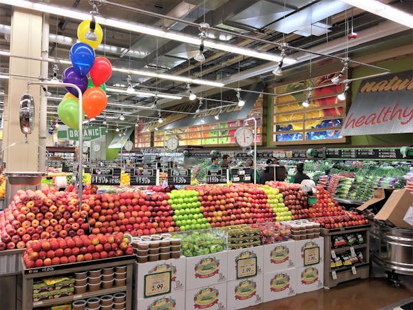 Colorful fruits and vegetables, many supplied locally, dominate the selection at Fresh Thyme stores. The newest Twin Cities location of the Chicago-ba