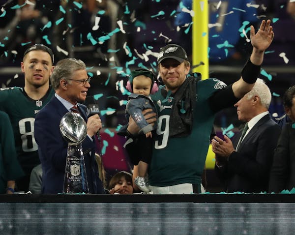 Philadelphia Eagles quarterback Nick Foles celebrated postgame after being named Super Bowl LII MVP.