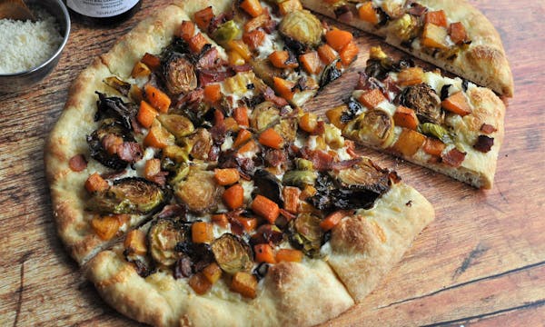 Brussels Sprout, Bacon and Butternut Squash Flatbread.