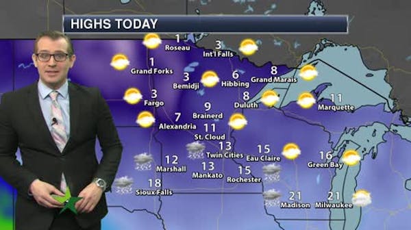 Afternoon forecast: High of 13; snow showers tonight