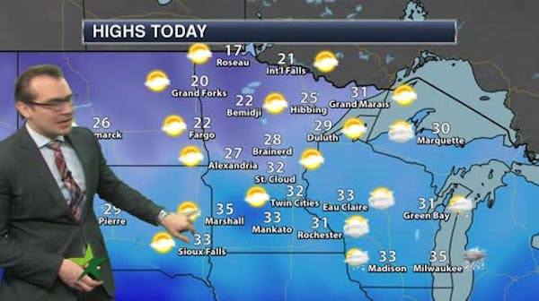 Evening forecast: Low of 13 and cloudy; warm Sunday turns to light snow late
