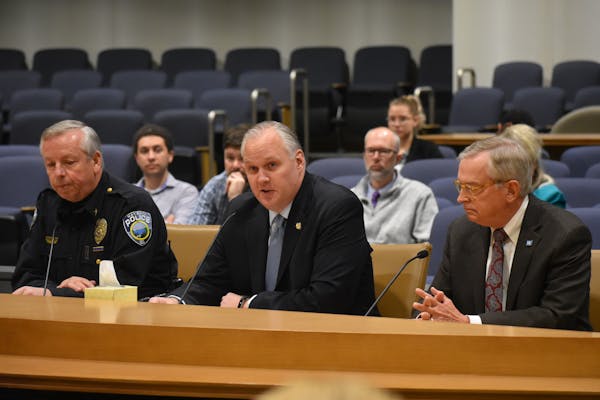 From left: Wayzata Police Chief Michael Risvold, Sen. Paul Anderson and Wayzata Mayor Ken Willcox testify about a bill naming a stretch of Hwy. 12 wit