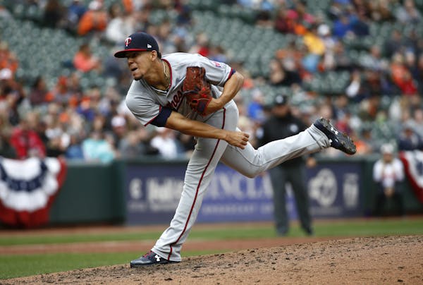Twins starting pitcher Jose Berrios followed through on a pitch to the Baltimore Orioles in the sixth inning Sunday.