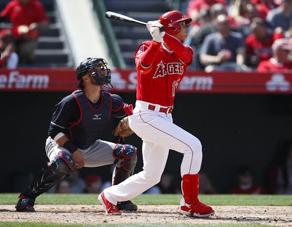 Angels rookie Shohei Ohtani hit a two-run homer as the designated hitter against the Indians on Wednesday. He had three homers and one pitching victor
