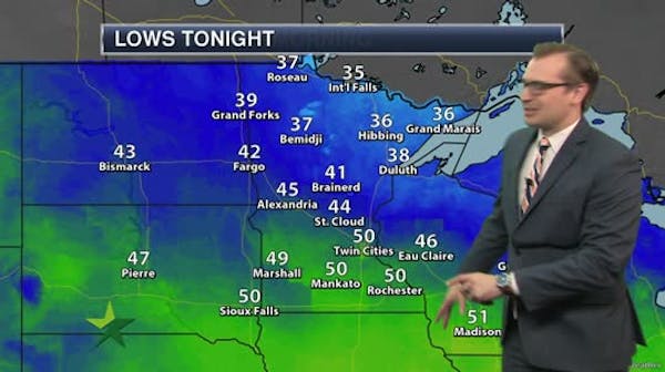 Evening forecast: Low of 52 with spotty storms possible