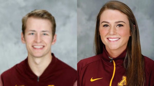 The Gophers' Luke Pettersen, left, and Maddie Houlihan.