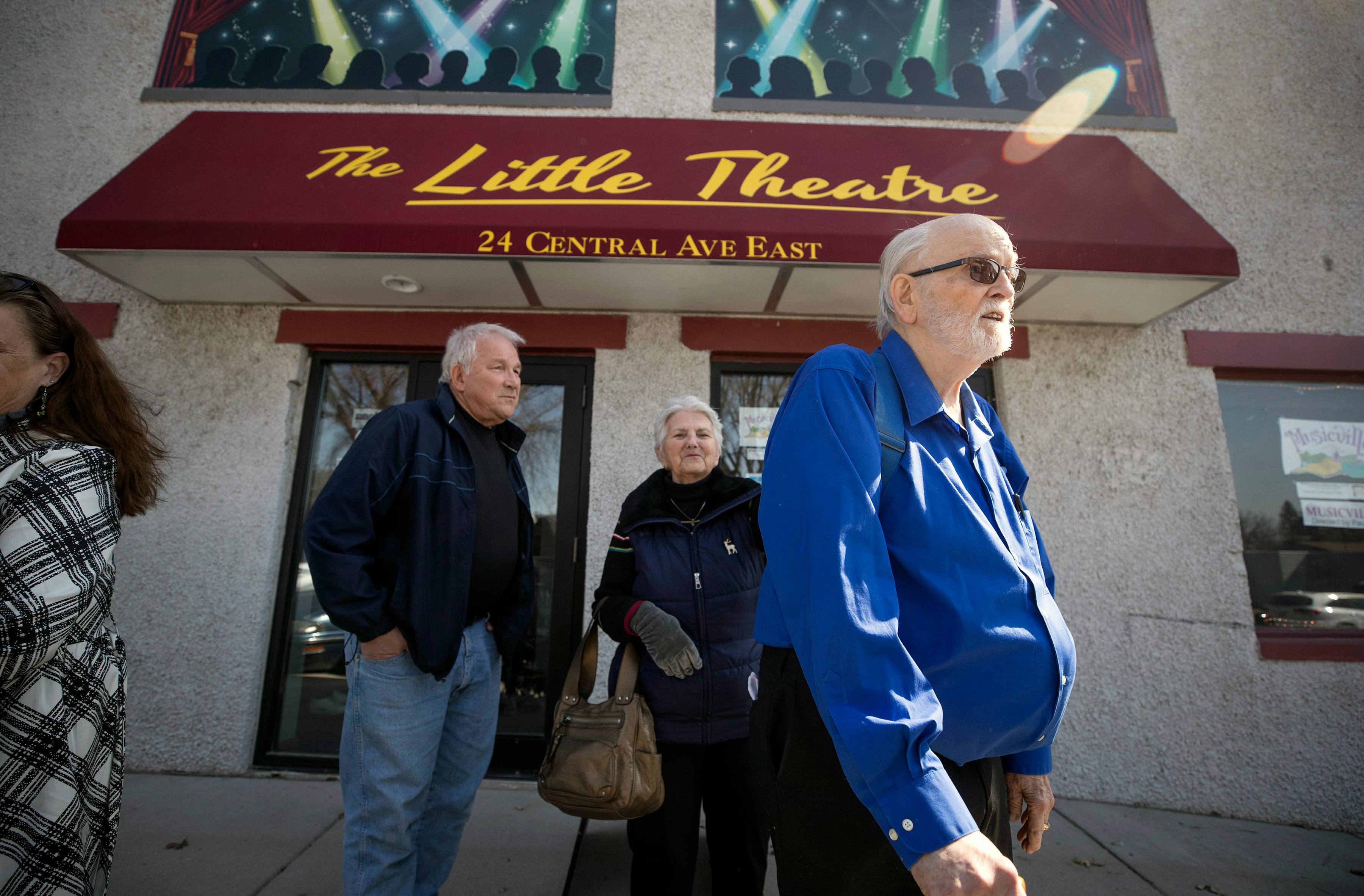 Bob Cushman was among New London, Minn., residents outside the Little Theatre, which hosts the popular 'story shows' series that helps connect the community.