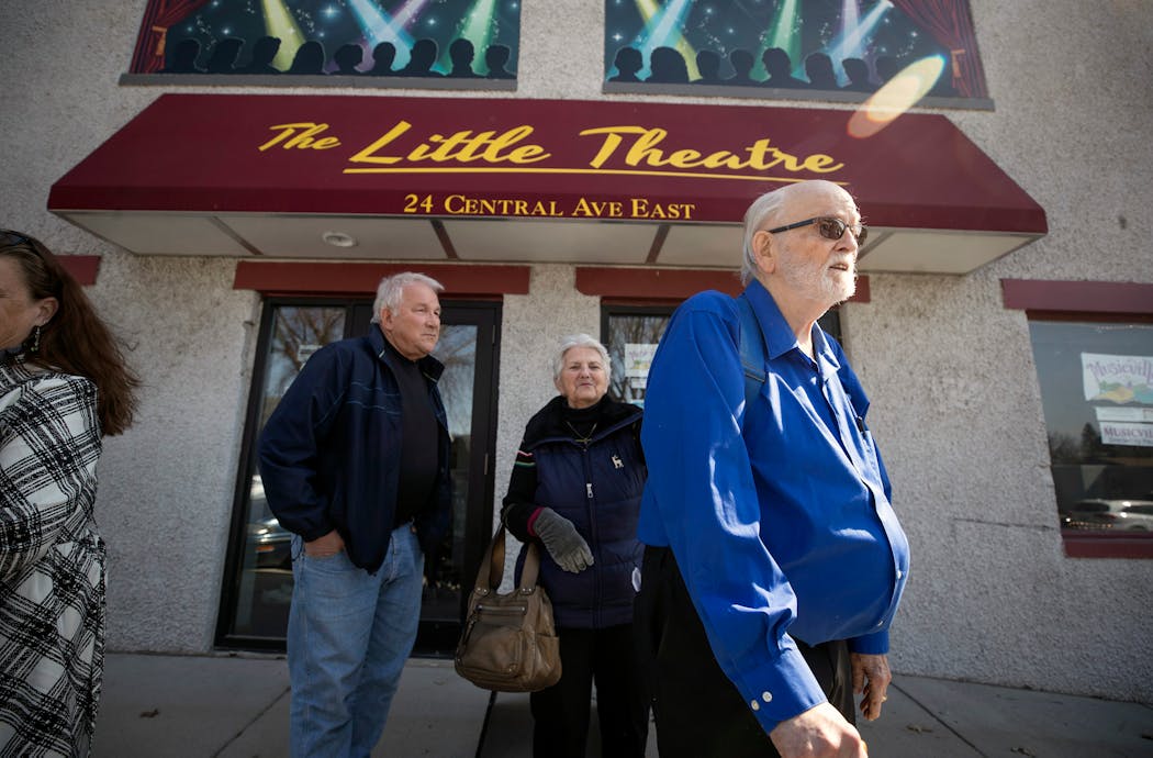 Bob Cushman was among New London, Minn., residents outside the Little Theatre, which hosts the popular 'story shows' series that helps connect the community.