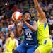 Lynx center Sylvia Fowles shoots against Dallas Wings center Elizabeth Cambage during the first half Wednesday.