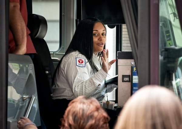 Chelsea Holiday greeted passengers in downtown Minneapolis on Tuesday who were boarding the express bus to Blaine.