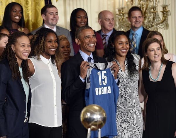 After the Lynx won the 2015 WNBA title, team members posed with President Obama during the team's third trip to the White House.