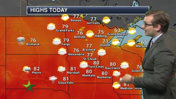 Afternoon forecast: Partly sunny, high 80