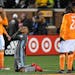 Minnesota United midfielder Alexi Gomez (32) reacted after his team’s 2-1 victory over the Houston Dynamo. The Loons have not won a game at Houston�
