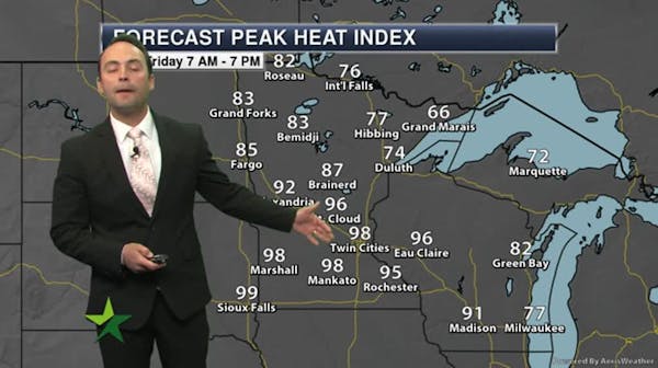 Morning forecast: High in low 90s, with PM T-storm