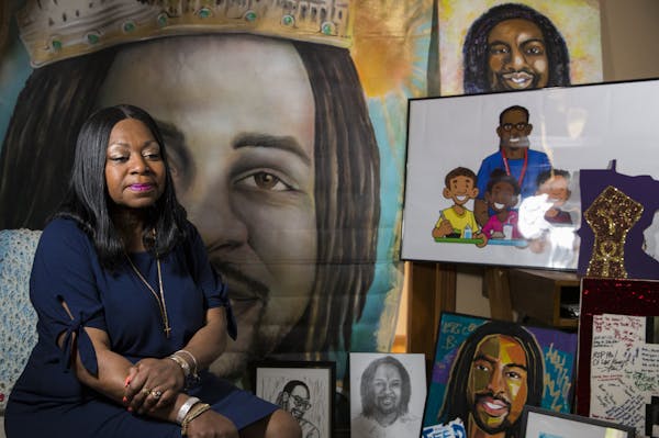 Valerie Castile sat amid the paintings and other works strangers have made for her since the death of her son.