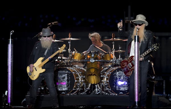 ZZ Top closed out their part of Friday night's concert at the new amphitheater outside Treasure Island Casino. Joining ZZ Top was John Fogerty, each p