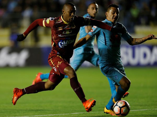 Ángelo Rodriguez, left, playing with Colombia’s Tolima in June of 2017.