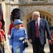 President Donald Trump with Queen Elizabeth II, inspecting the Guard of Honour at Windsor Castle in Windsor, England, Friday, July 13, 2018.