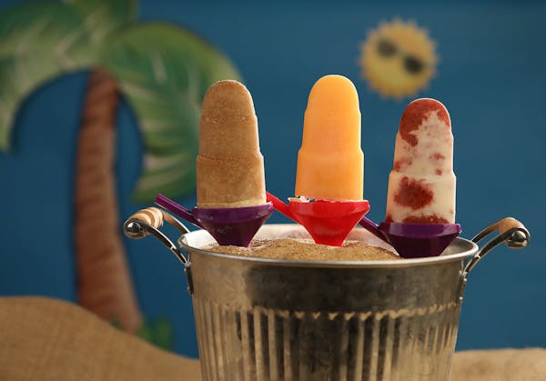 Homemade popsicles cool you down on a hot day. They are from left: Root Beer Float Popsicle, Cantaloupe Popsicle and Roasted Strawberries and Cream Po