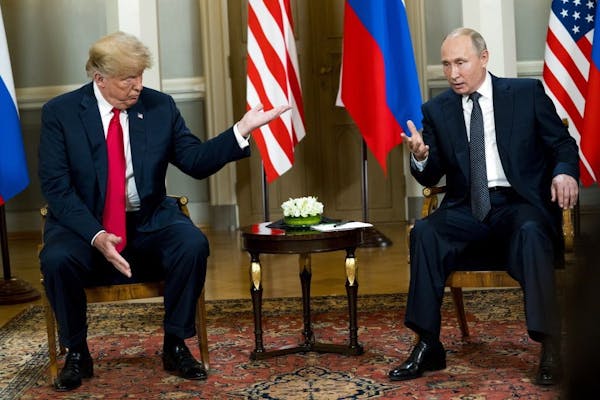 President Donald Trump meets with President Vladimir Putin of Russia in Helsinki, Finland, on Monday, July 16, 2018.