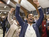 Gilberto Alves Araujo of Johannesburg cheered during Friday night's concert by the Minnesota Orchestra at Regina Mundi Church in Soweto, South Africa.