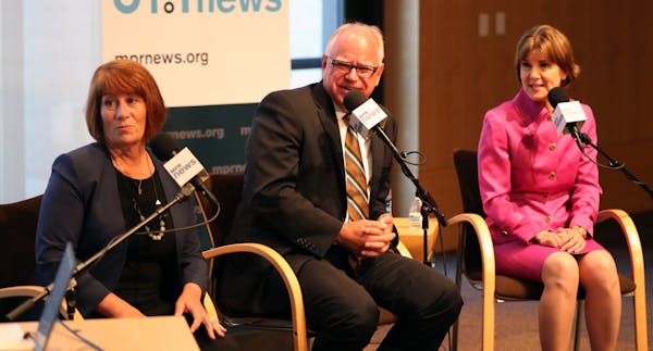 DFL candidates for governor Erin Murphy, Tim Walz and Lori Swanson debated Friday at MPR studios in St. Paul.